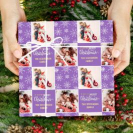 2 Foto Modern Eenvoudig Vrolijk Kerstfeest Paarse Cadeaupapier