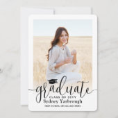 2 Foto Modern Elegant Script Graduparty Kaart (Voorkant)