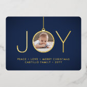 2 Foto Modern Joy Kerstversiering Navy & Gold Folie Feestdagenkaart (Voorkant)
