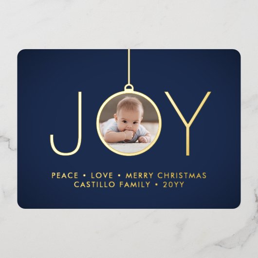 2 Foto Modern Joy Kerstversiering Navy & Gold Folie Feestdagenkaart (Voorkant)