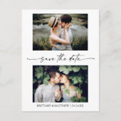 2 Foto Modern Minimalist Ink Script Save the Date Briefkaart (Voorkant)