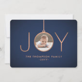 2 Foto Modern minimalist Joy Navy Blue Copper Feestdagenkaart (Voorkant)