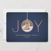 2 Foto Modern minimalist Joy Navy Blue Copper Feestdagenkaart (Voorkant)