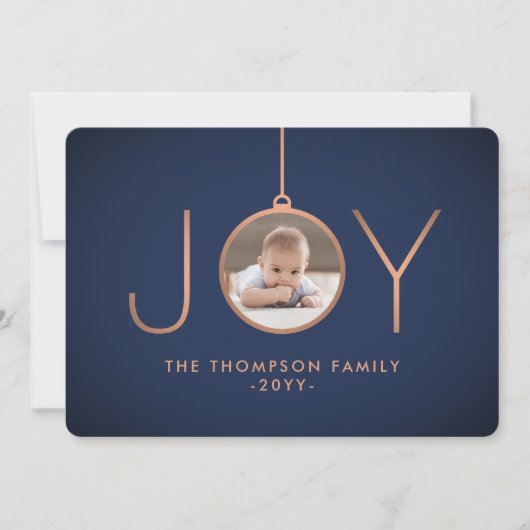 2 Foto Modern minimalist Joy Navy Blue Copper Feestdagenkaart (Voorkant)