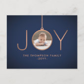 2 Foto Modern minimalist Joy Navy Blue Copper Feestdagenkaart (Voorkant)