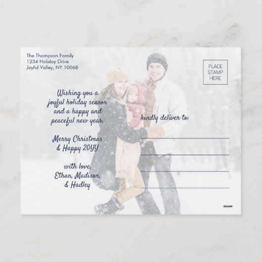 2 Foto Modern minimalist Joy Navy Blue Copper Feestdagenkaart (Achterkant)