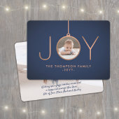 2 Foto Modern minimalist Joy Navy Blue Copper Feestdagenkaart