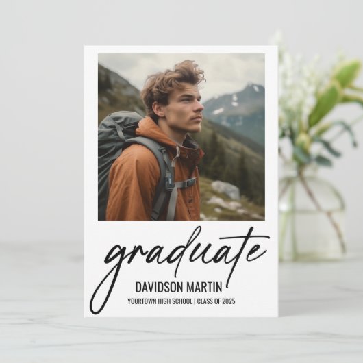 2 Foto Modern Script Afstuderen Aankondiging (Staand voorkant)