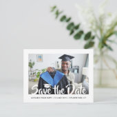 2 Foto Modern Script Afstuderen Save the Date Briefkaart (Staand voorkant)
