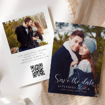 2-foto Modern Script Overlay QR Code Wedding