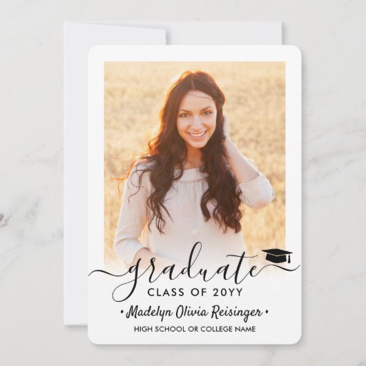 2 Foto Modern Simple Script Elegant Afstuderen Aankondiging (Voorkant)