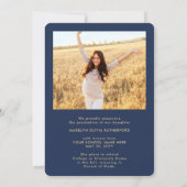 2 Foto modern Simple Script Navy Gold-Afstuderen Aankondiging (Achterkant)