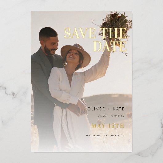 2 Foto Modern Wedding Save the Date Folie Uitnodiging (Voorkant)