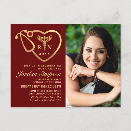2 Foto Modern Zwart Goud Verpleegkundig Afstuderen Uitnodiging Briefkaart (Voorkant)