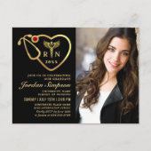 2 Foto Modern Zwart Goud Verpleegkundig Afstuderen Uitnodiging Briefkaart (Voorkant)