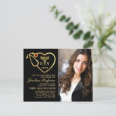 2 Foto Modern Zwart Goud Verpleegkundig Afstuderen Uitnodiging Briefkaart (Staand voorkant)