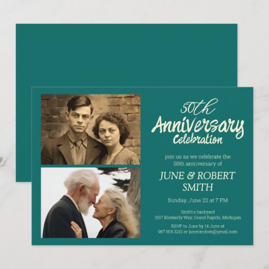 2 foto Moderne 50ste huwelijksverjaardag uitnodigi Kaart (Voorkant / Achterkant)