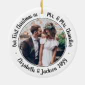 2 Foto: Mr & Mrs. 1st Kerstmis Black White Keramisch Ornament (Achterkant)