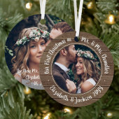 2 Foto: Mr & Mrs. 1st Kerstmis Rustic Faux Wood Metalen Ornament