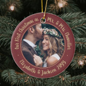 2 Foto: Mr & Mrs. 1st kerstscript Burgundy Keramisch Ornament
