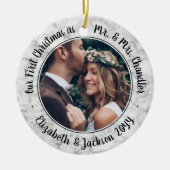 2 Foto: Mr & Mrs. 1st kerstscript Faux Marble Keramisch Ornament (Voorkant)