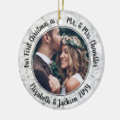 2 Foto: Mr & Mrs. 1st kerstscript Faux Marble Keramisch Ornament (Links)