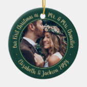 2 Foto: Mr & Mrs. 1st kerstscript Green & Gold Keramisch Ornament (Voorkant)