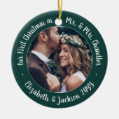 2 Foto: Mr & Mrs. 1st kerstscript Green White Keramisch Ornament (Voorkant)