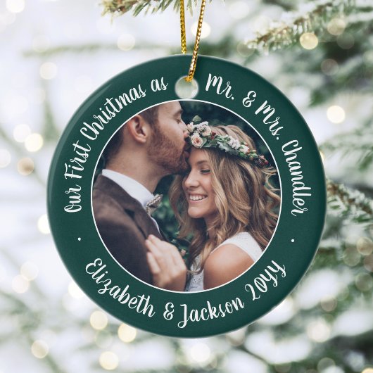 2 Foto: Mr & Mrs. 1st kerstscript Green White Keramisch Ornament