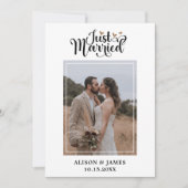 2 foto net getrouwd modern script hart bruiloft aankondiging (Voorkant)