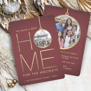 2 Foto: New Home Address Burgundy & Gold Moving Feestdagenkaart