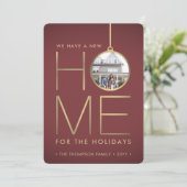 2 Foto: New Home Address Burgundy & Gold Moving Feestdagenkaart (Staand voorkant)