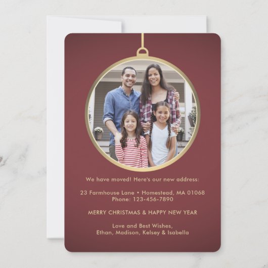 2 Foto: New Home Address Burgundy & Gold Moving Feestdagenkaart (Achterkant)