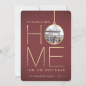 2 Foto: New Home Address Burgundy & Gold Moving Feestdagenkaart (Voorkant)