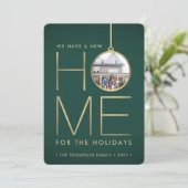 2 Foto New Home Address Green en Gold Moving Feestdagenkaart (Staand voorkant)