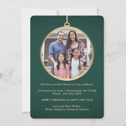 2 Foto New Home Address Green en Gold Moving Feestdagenkaart (Achterkant)