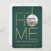 2 Foto New Home Address Green en Gold Moving Feestdagenkaart (Voorkant)