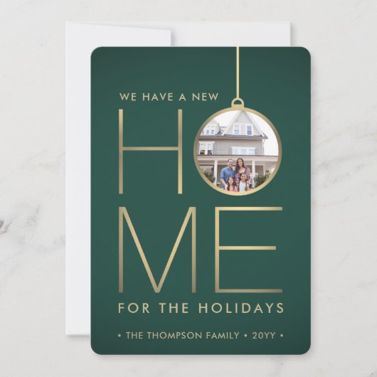 2 Foto New Home Address Green en Gold Moving Feestdagenkaart (Voorkant)