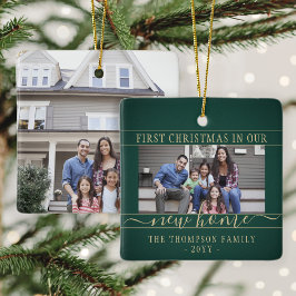 2 Foto New Home First KerstGreen en Gold Keramisch Ornament