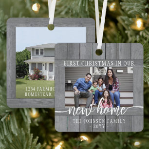 2 Foto: New Home First Kerstgrijs Faux Wood Metalen Ornament