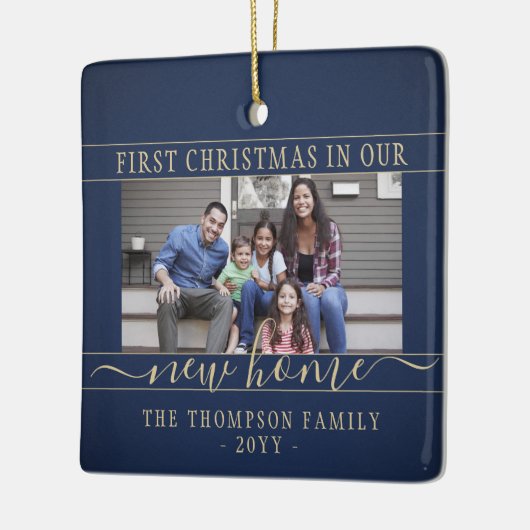 2 Foto New Home First Kerstmis Blue & Gold Keramisch Ornament (Links)