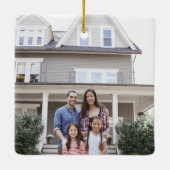 2 Foto New Home First Kerstmis Blue & Gold Keramisch Ornament (Achterkant)