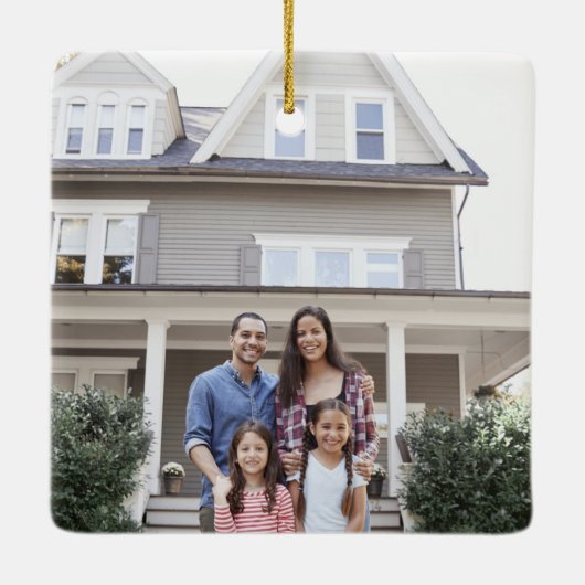 2 Foto New Home First Kerstmis Blue & Gold Keramisch Ornament (Achterkant)