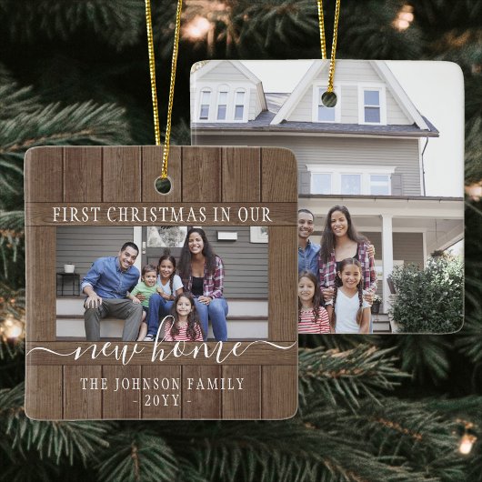 2 Foto: New Home First Kerstmis Rustic Faux Wood Keramisch Ornament