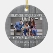 2 Foto: New Home First Xmas Grey Faux Wood Round Keramisch Ornament (Voorkant)