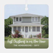 2 Foto Nieuw Adres Eerste Pasen Wit Manuscript Metalen Ornament (Voorkant)