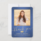 2 Foto Nieuw Adres geborsteld Blauw & Gold Afstude Bedankkaart (Voorkant)