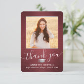 2 Foto Nieuw Adres geborsteld rood grijs Afstudere Bedankkaart (Staand voorkant)