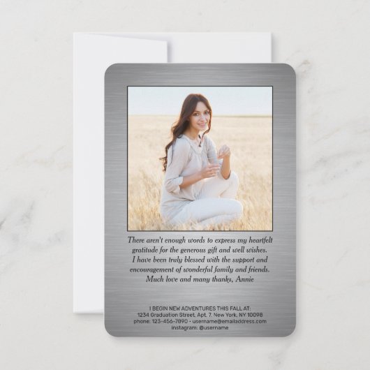 2 foto Nieuw adres geborsteld zwart Afstuderen Bedankkaart (Achterkant)
