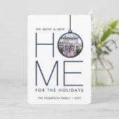 2 Foto Nieuw adres Modern Navy Blue Moving Feestdagenkaart (Staand voorkant)